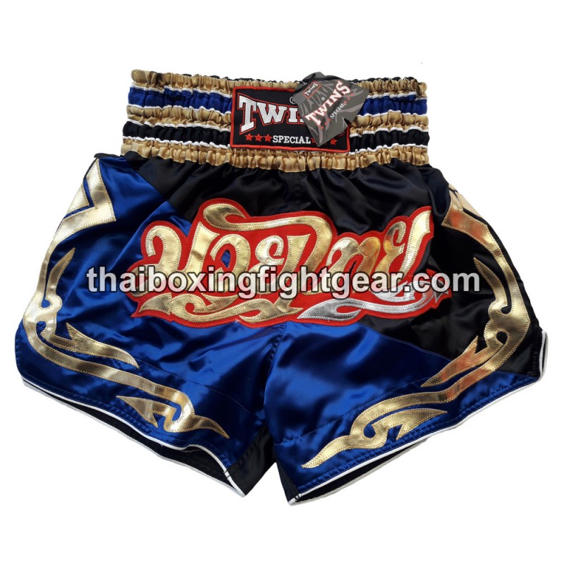 Pantalones cortos de boxeo Tailandés Muay Thai Twins-negro azul | Pantalone
