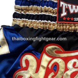 Pantalones cortos de boxeo Tailandés Muay Thai Twins-negro azul | Pantalone