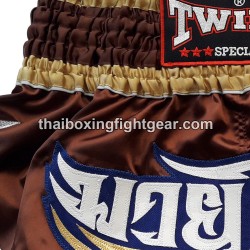 Pantalones cortos de boxeo Tailandés Muay Thai Twinsmarrón | Pantalone