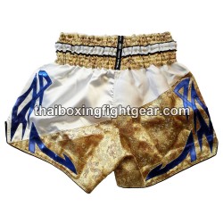 Pantalones cortos de boxeo Tailandés Muay Thai Twins blanco oro | Pantalone