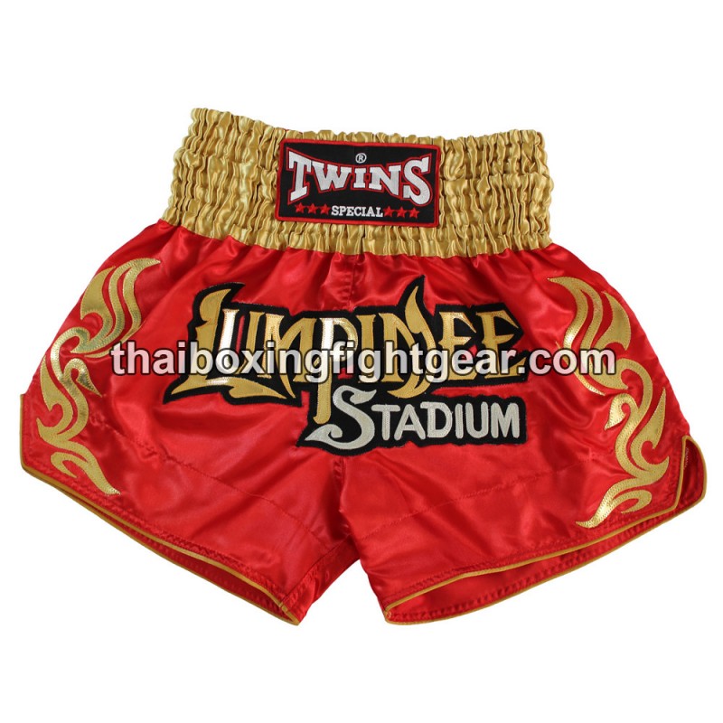 Pantalones cortos de boxeo Tailandés Muay Thai Twins rojo-oro | Pantalone