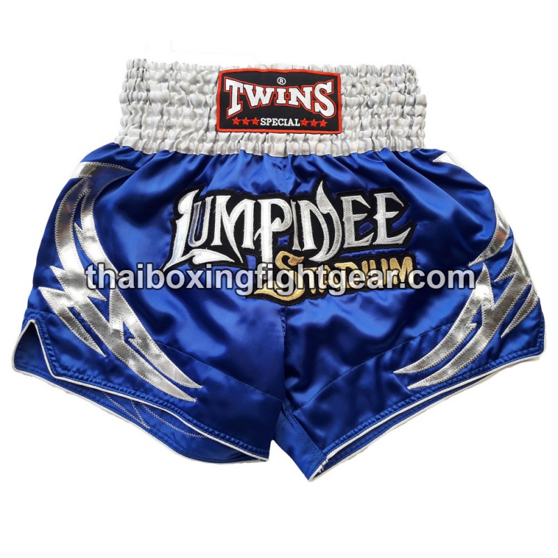 Pantalones cortos de muay thai Twins plata azul | Pantalone