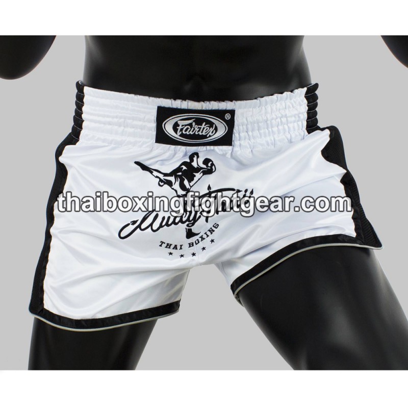Nuevos pantalones cortos de boxeo tailandés Fairtex corte delgado bs 1707 blanco | Pantalone