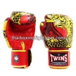 Guantes de boxeo Thai Twins FBGVL3-52 "Nagas" rojo y oro | Guantes