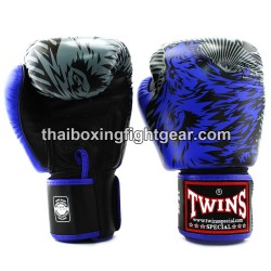 Guantes de boxeo Thai Twins FBGVL3-50 "Wolf" Negro y Azul | Guantes
