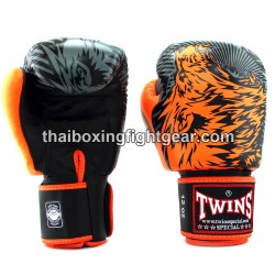 Guantes de boxeo Thai Twins FBGVL3-50 "Wolf" Negro y Naranja | Guantes