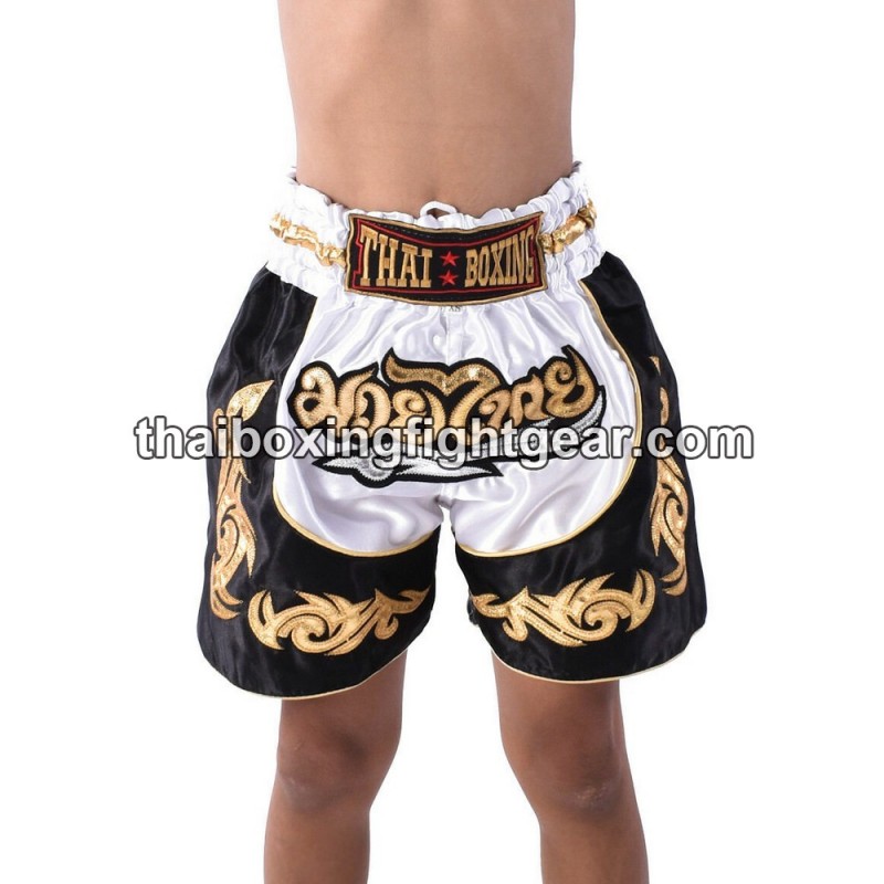 Boxeo Cortos Thai Child Blanco Negro | Kids