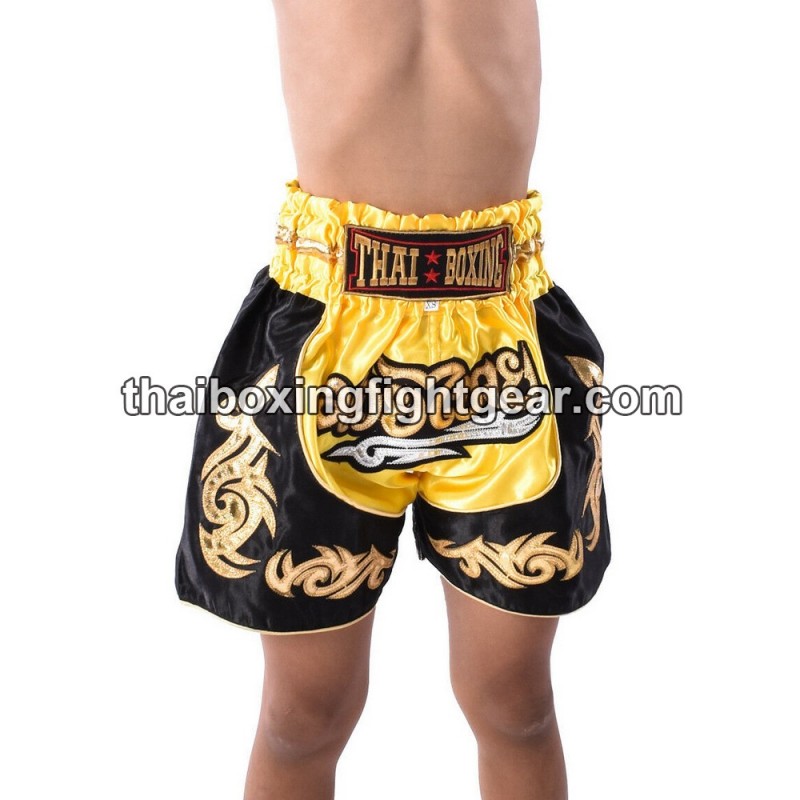 Boxeo Pantalones Cortos Thai Negro Amarillo Niño | Kids