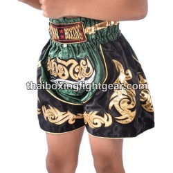 Boxeo Pantalones Cortos Thai Negro Verde Niño | Kids