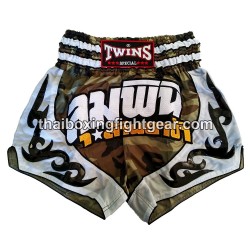 TWINS PANTALONES CORTOS DE BOXEO TAILANDES "Camo White" | Pantalone