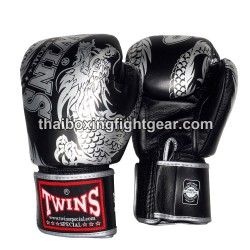 Guantes de Boxeo tailandés Twins FBGVL3-49"Dragon"negro plata | Guantes