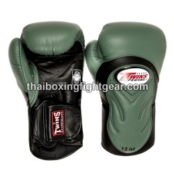 Guantes de Boxeo tailandés Twins BGVL6 Oliva negro | Guantes