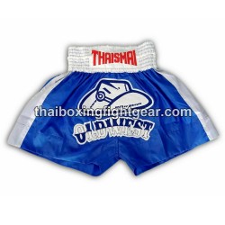 Pantalonés cortos de boxeo thailandés THAISMAI "Old West" Azul | Pantalone