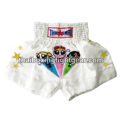 Pantalonés cortos de boxeo thailandés THAISMAI  "Powerpuff" Blanco | Pantalone