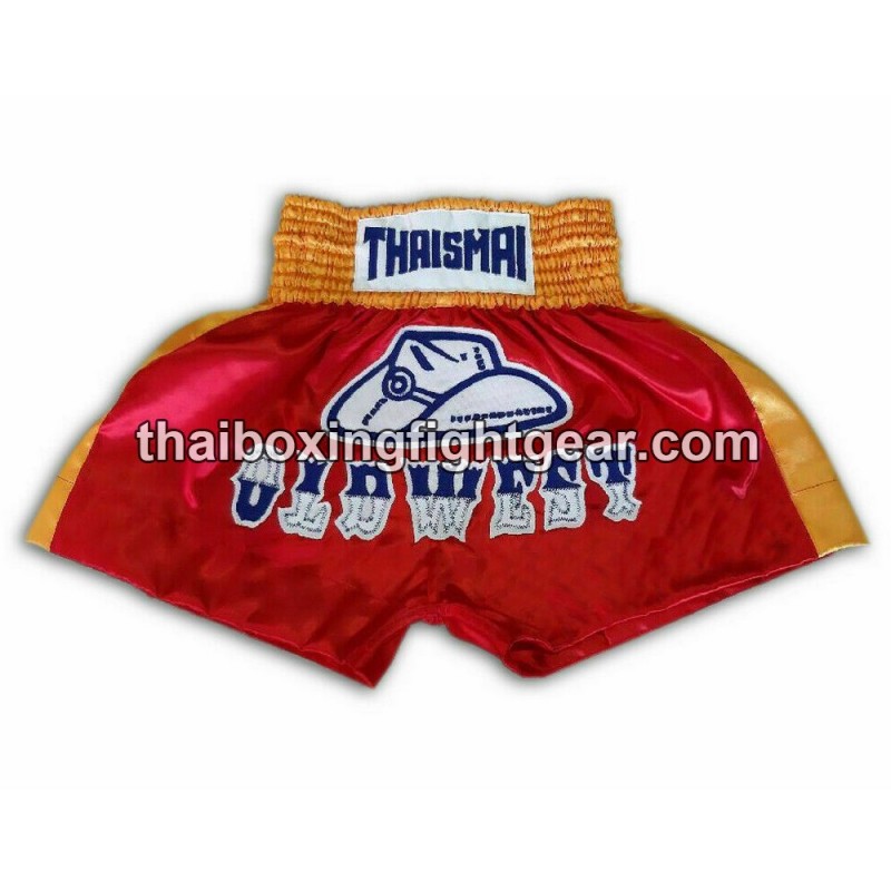Pantalonés cortos de boxeo thailandés THAISMAI "Old West" Rojo | Pantalone
