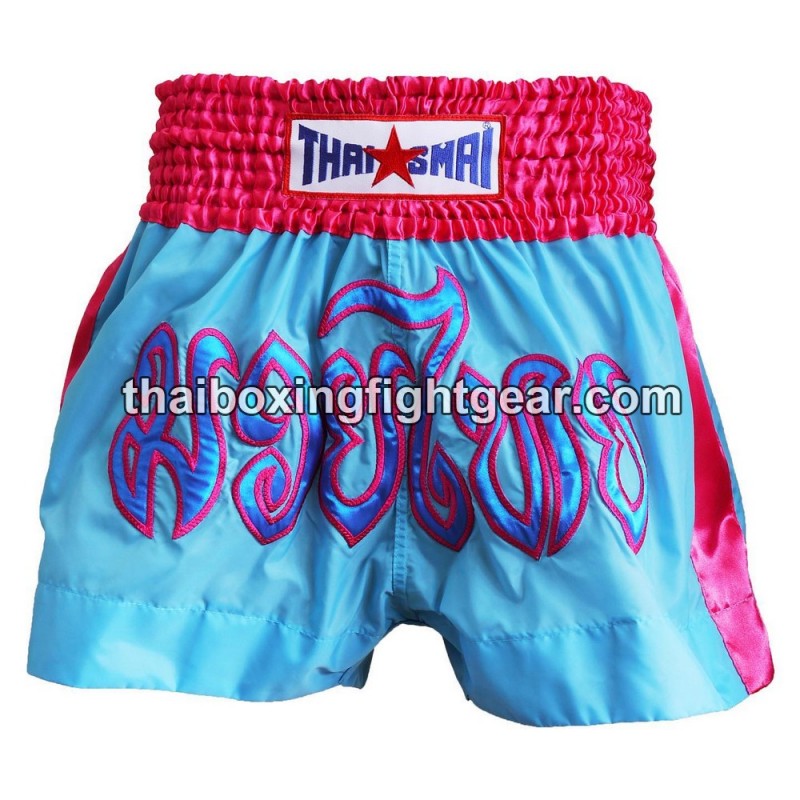 Pantalonés cortos de boxeo thailandés THAISMAI "Crash" Azul cielo | Pantalone