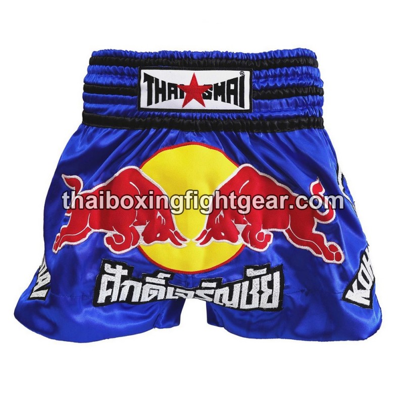 Pantalonés cortos de boxeo thailandés THAISMAI "Red Bull" Azul | Pantalone