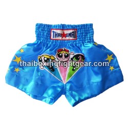 Pantalonés cortos de boxeo thailandés THAISMAI  "Powerpuff" Azul | Pantalone