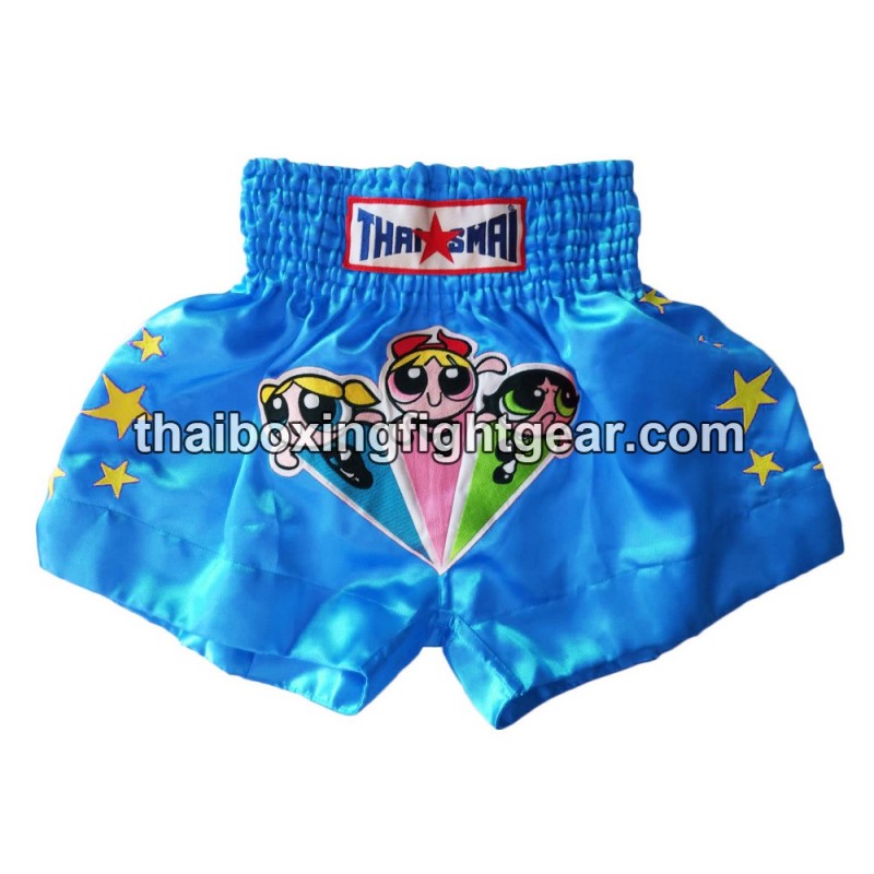 Pantalonés cortos de boxeo thailandés THAISMAI  "Powerpuff" Azul | Pantalone