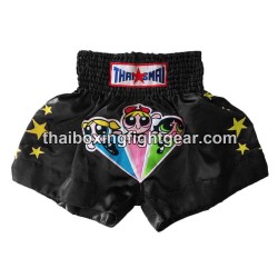 Pantalonés cortos de boxeo thailandés THAISMAI "Powerpuff" Negro | Pantalone