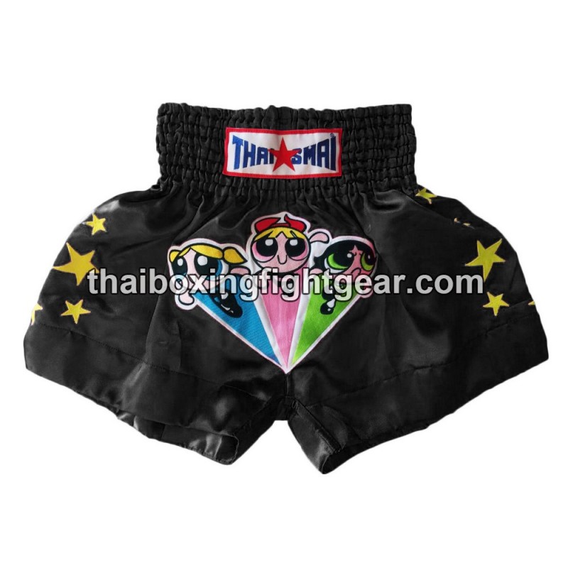 Pantalonés cortos de boxeo thailandés THAISMAI "Powerpuff" Negro | Pantalone