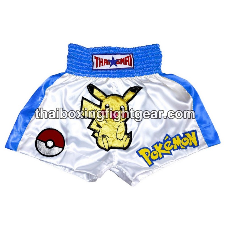 Pantalonés cortos de boxeo thailandés THAISMAI "Pokemon" Blanco Auzl | Pantalone