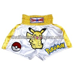 Pantalonés cortos de boxeo thailandés THAISMAI "Pokemon" Blanco Amarillo | Pantalone