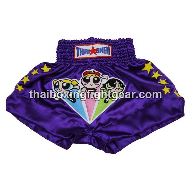 Pantalonés cortos de boxeo thailandés THAISMAI "Powerpuff" Púrpura | Pantalone