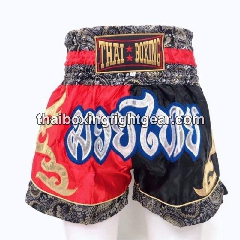 Pantalones Cortos de Boxeo Thai para Niño "Negro Rojo" Thai Boxing - 1