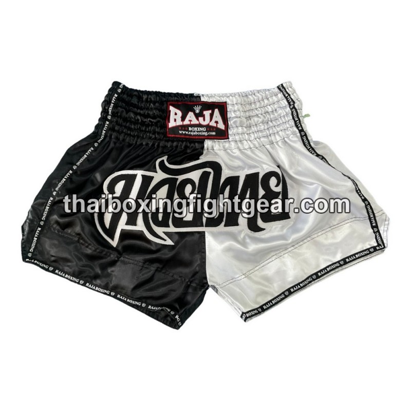 Raja Boxing pantalones cortos de Muay Thai "Bi-Color Black White" Raja - 1