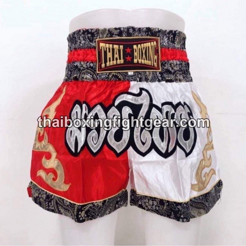 Pantalones cortos de boxeo tailandés: Thaiboxing Rojo y Blanco Thai Boxing - 1
