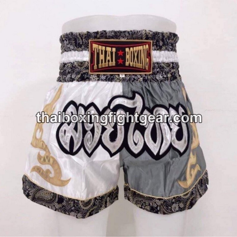 Pantalones cortos de boxeo tailandés: Thaiboxing Blanco y Rucio