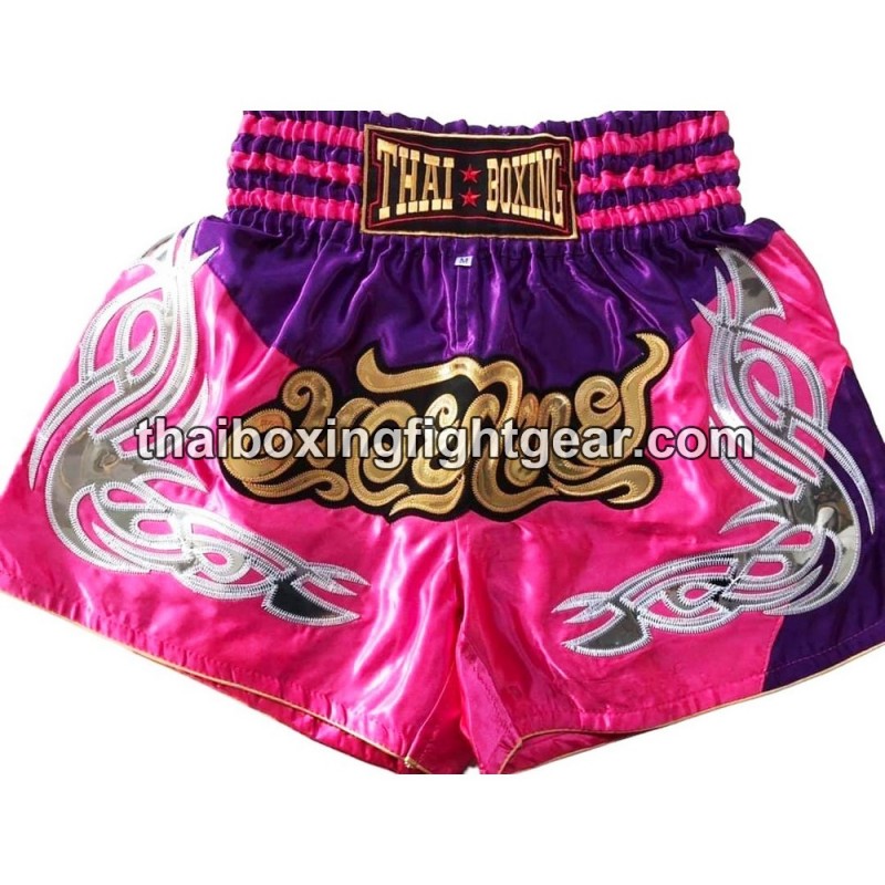 Pantalones cortos de boxeo tailandés: Thaiboxing Rosa y Morado Thai Boxing - 1