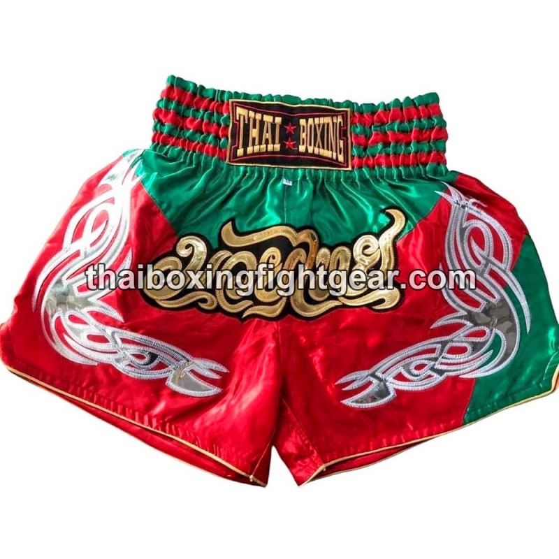 Pantalones cortos de boxeo tailandés: Thaiboxing Rojo y Verde Thai Boxing - 1