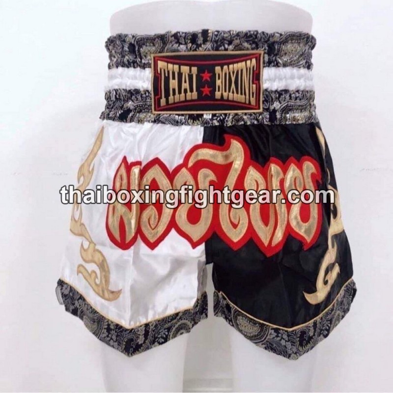 Pantalones Cortos de Boxeo Thai para Niño "Blanco Negro" Thai Boxing - 1