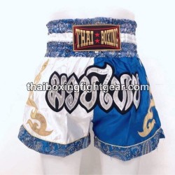 Pantalones Cortos de Boxeo Thai para Niño "Blanco Azul"