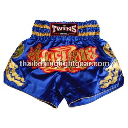 Twins Muay Thai pantalones cortos de boxeo satín azul