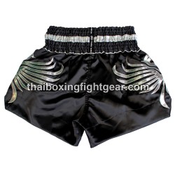 Twins Muay Thai pantalones cortos de boxeo  satín negro/plata | Muay Thai Shorts Twins Muay Thai pantalones cortos de boxeo  satín negro/plata | Muay Thai Shorts