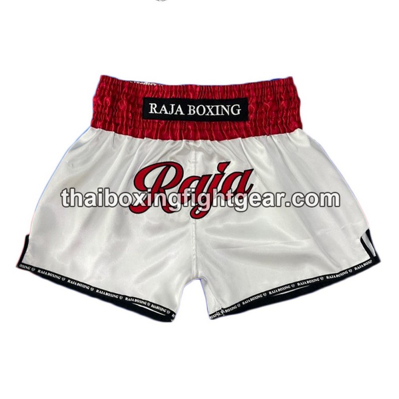 Raja Boxing pantalones cortos de Muay Thai "Simple" Blanco Rojo Raja - 1