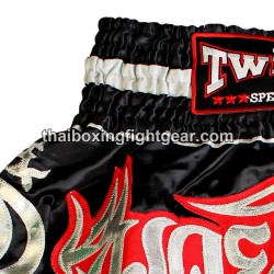 Twins Muay Thai pantalones cortos de boxeo  satín negro/plata | Muay Thai Shorts Twins Muay Thai pantalones cortos de boxeo  satín negro/plata | Muay Thai Shorts