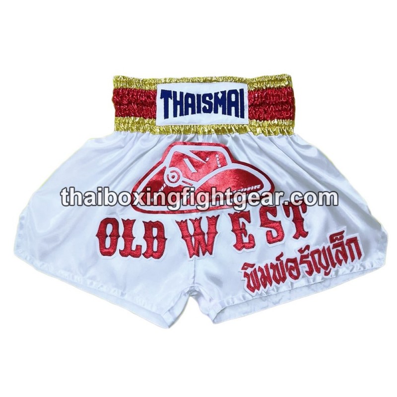 Pantalonés cortos de boxeo thailandés THAISMAI "Old West white" Thaismai - 1