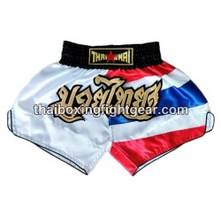 Pantalonés cortos de boxeo thailandés THAISMAI "Thai Flag White" Thaismai - 1