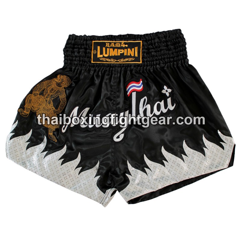 Pantalones cortos de boxeo thai Lumpini negro/blanco/oro | Muay Thai Shorts