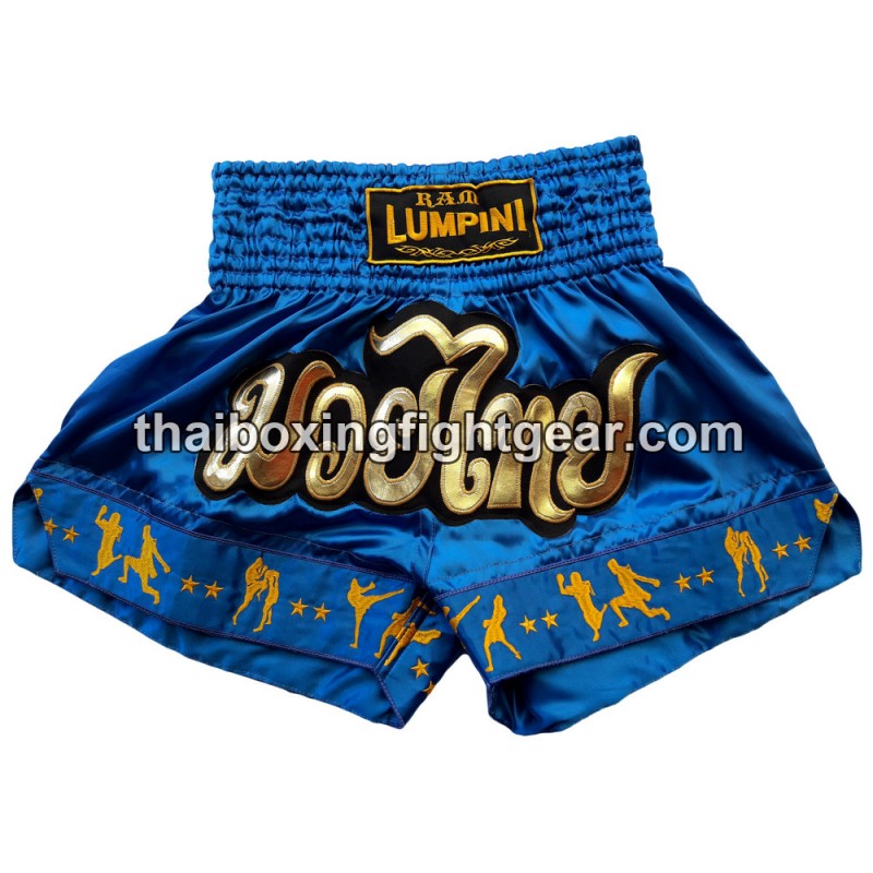 Pantalones cortos de boxeo Thai Lumpini azul cian | Muay Thai Shorts