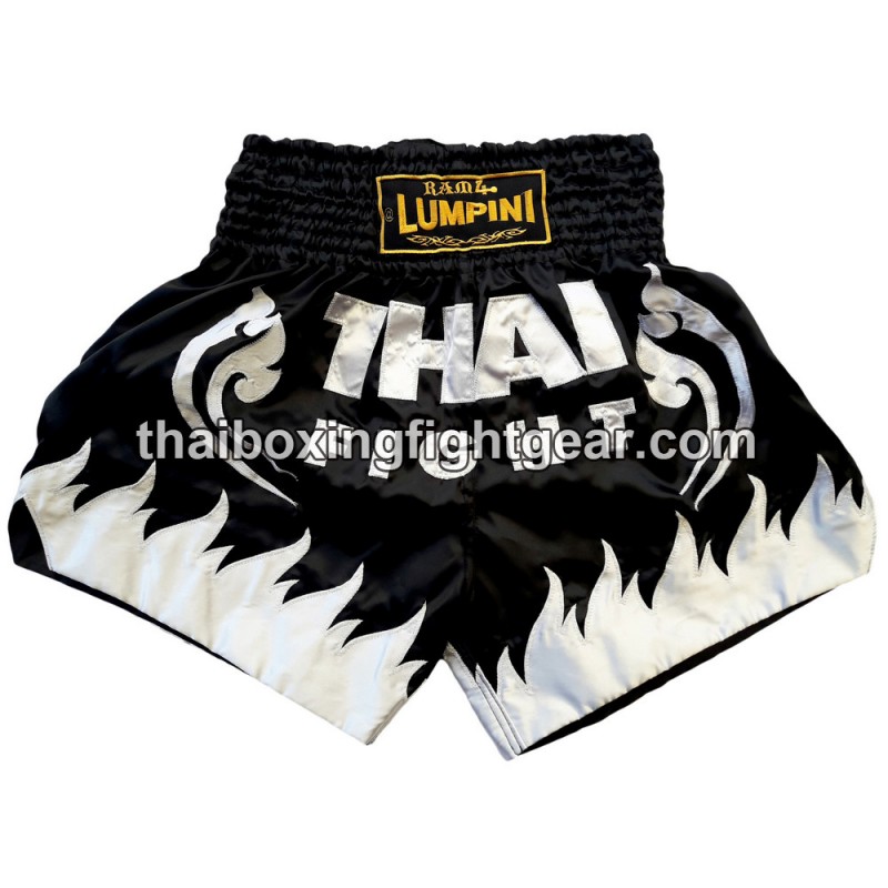 Thai Lumpini pantalones cortos de boxeo blanco negro | Muay Thai Shorts Thai Lumpini pantalones cortos de boxeo blanco negro | Muay Thai Shorts