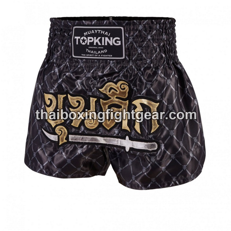 Muay Thai Boxing Shorts Top King TKTBS-213 Negro Plata Top King - 1