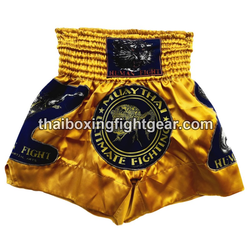 Muay Thai Boxing Shorts Human Fight golden | Muay Thai Shorts