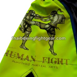 Muay Thai Boxing Shorts Human Fight neón amarillo gris | Muay Thai Shorts