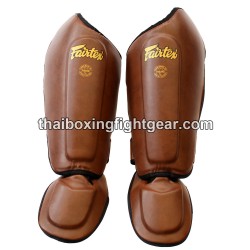 Fairtex SP8 Espinilleras de Muay Thai Cuero marrón