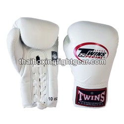 Twins BGLL1 Guantes de boxeo Muay Thai Blanco lace up